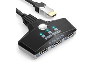Fosmon Commutateur HDMI 2.0 Automatique 4K 60Hz 3-Port, Switch HDMI Auto Switcher Répartiteur UHD HDR 3D Full HD 1080p HDCP 2.2, 3 Entrées 1 Sortie HDMI Splitter Sélecteur pour PS4 Xbox Roku Apple TV