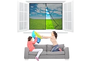 TOPZXL Moustiquaire Magnétique pour Fenêtres 105x150 cm Rideaux Toile Insect Ecran, Fermeture Automatique, de Fenêtre Rideau Couloirs Patio Sans Perçage - Noir Z