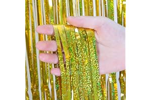 4 Pack Metálico Foil Fringe Cortina, Banaone 1 x 2.5 m Metálica Cortina de Borla, Foil Curtains, Cortina de Oropel, Cortinas Telón de Fondo Decoraciones para Bodas Cumpleaños Fiestas (Golden)