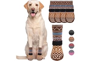 KOOLTAIL Dog Socks to Prevent Licking Paws for Hardwood Floors Anti Slip, Winter Warm Pet Boots&Paw Protector with Grippers, Double Sides Dog Shoes Booties for Small Medium Large Senior Dogs Khaki M