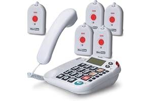 Maxcom KXT481SOS: Seniorentelefon mit Funk Notruf Sender und großen Tasten extra laut schnurgebundenes Festnetztelefon mit 5X Notrufknopf und Adapterstecker Hausnotruf für Senioren