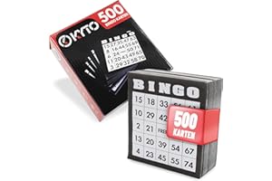 Kyto Bingo Card Set of 500 | 500 Different Cards Large Set of 500 Bingo Cards Made of Paper Additional Cards for Traditional Bingo Siel Game Evenings Friends Family Children Bingo Notes