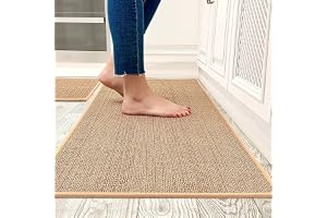 MOMENT 2 Pcs Set Kitchen Mats and Rugs for Floor, 44x75cm+44x120cm Long Washable Non Slip Woven Runner Rug, Rubber Grip Kitchen Floor Carpet Mats for Front of Sink, Laundry Room, Hallway (Khaki)