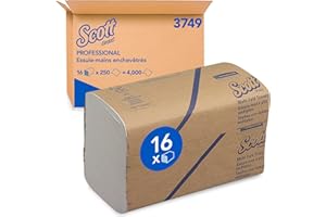 SCOTT PROFESSIONAL Scott Essential Essuie-mains 3749, Essuie-mains en papier pliés en V, Blanc, Haute Absorption, Doux, Résistants, Écoresponsables, 16 Clips x 250 Feuilles (4000 Feuilles au Total)
