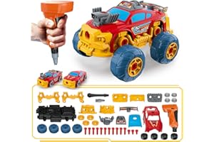 Pup Go Auto 3-in-1 Smontabile per Ragazzi di 3 4 5 6 7 8 Anni, Pensierini Natale per Bambini, 46 Pezzi con Trapano Elettrico, Giocattolo Camion da Costruzione, Costruisci la Tua Auto (Rosso)