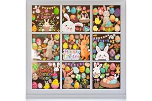 LOVEXIU Adesivi Pasqua Per Finestre 9 Fogli,Adesivi Per Pasquale Finestre,Pasqua Rimovibile Statici Adesivi In PVC,Adesivi Coniglietto Uovo Pasquale,Decorazioni Pasqua,Per Finestra E Decorazioni Di Porte