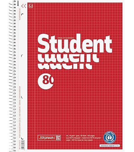 Brunnen 1067928192 Bloc-notes Pour étudiant Couleur Code Couleur Argenté Format A4 Quadrillé 28 90 G/m² 80 Feuilles