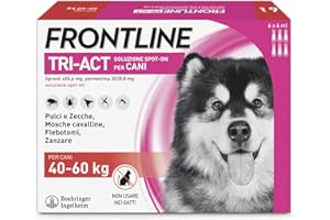 Frontline Triact, 6 Pipette, Cane XL (40-60Kg), Antiparassitario Per Cani E Cuccioli Di Lunga Durata, Protegge Il Cane Da Pulci, Zecche, Zanzare, Pappataci E Leishmaniosi, Antipulci 6 Pipette