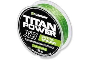 ‎ROBINSON Robinson Geflochtene Angelschnur X8 - Angelschnur geflochten, 0,08-0,28mm, 7,5-39kg, 135m, Abriebfest und dehnungsarm, ideal zum Spinnfischen - Titan Power