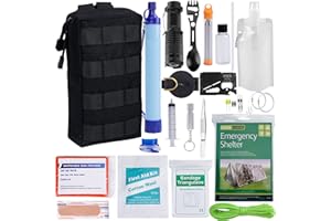 GRULLIN Kits de Survie d'urgence Gear, 60-en-1 Outdoor IFAK Trauma Pouch Trousses d'outils de Premiers Soins avec Filtre à Eau, Tente d'urgence pour Camping randonnée pêche, Cadeaux pour Hommes