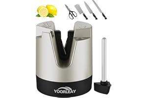 YOORLEAY Affila coltelli – Affilla coltelli con regolazione automatica dell’angolo per coltelli a lama diritta, coltelli seghettati e forbici, Oro