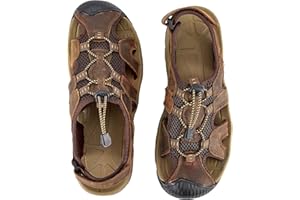7STROBBS Men Closed Toe Covered Walking Sandals, Real Leather Sports Outdoor Sandal with Adjustable Strap for Summer, Holidays, Beach, Boating, Towns