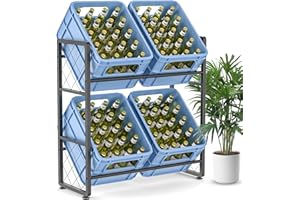 Glovios Getränkekistenregal für 4 Getränkekisten Metall Getränkeregal, Kistenregal mit 2 Ebenen Getränkekistenhalter zur Platzersparnis für Bier, Wasser, Obst, Gemüse