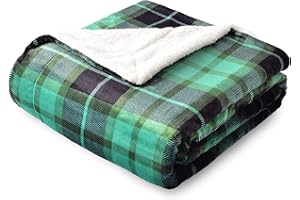 SOCHOW Karierte Sherpa Decke Fleecedecke Kuscheldecken, Dicke Sofadecke Couchdecke, doppelseitig superweiche warm luxuriöse Sofaüberwurf Flauschige Wohndecke 150 x 200 cm, Grün