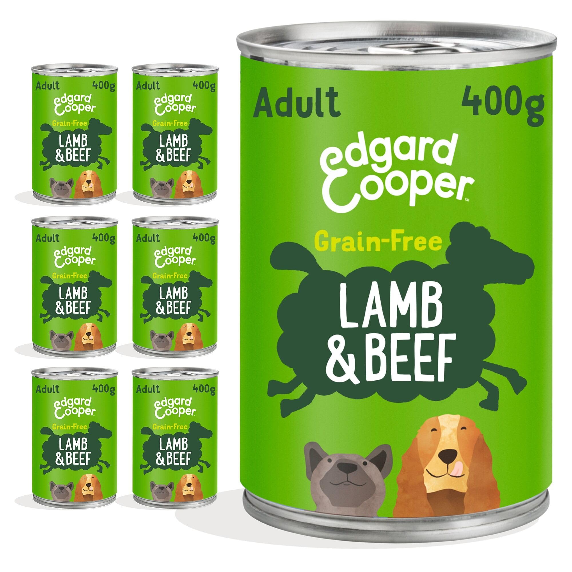 Edgard & Cooper Comida Húmeda para Perros Adultos Latas Perros Natural Sin Cereales Paté 400g x 6 Cordero & Ternera Fresco, Alimentación Sana Sabrosa y Equilibrada, Carne Fresca