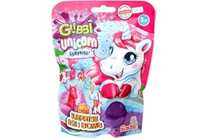 Glibbi Unicorn Surprise, bomba do kąpieli w 1 z 3 kolorów (różowy, fioletowy, mieszanka) z niespodzianką, 1 na 6 figurek, 100 g, zabawa w kąpieli od 3 lat
