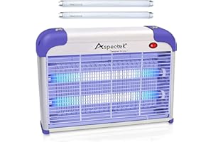 ASPECTEK Lámpara Mata Insectos Electrico 20W | Mata Mosquitos electrico| Lámpara Antimosquitos, Polillas, Zancudos y más | Lámpara UV Repelente de Mosquitos | (Incluye 2 Bombillas de reemplazo) Lila