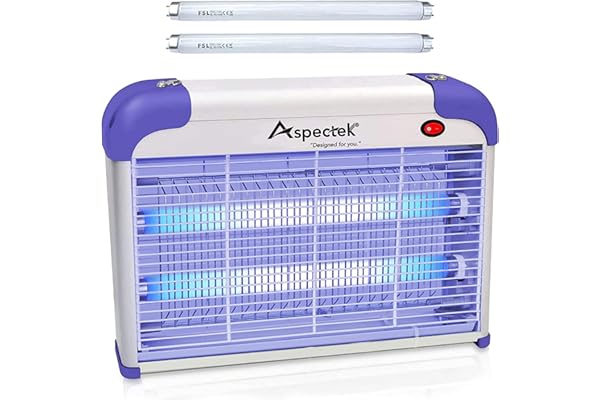 ASPECTEK Lámpara Mata Insectos Electrico 20W | Mata Mosquitos electrico| Lámpara Antimosquitos, Polillas, Zancudos y más | Lámpara UV Repelente de Mosquitos | (Incluye 2 Bombillas de reemplazo) Lila