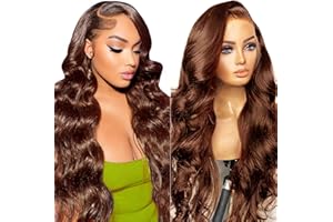 BELUCK Peluca Mujer Pelo Natural Humano Light Brown 13x4 HD Lace Front Human Hair Wig Pegamento Peluca Afro Body Wave Wig Peluca Negra Natural Brasileña #4 Color 18 Pulgadas