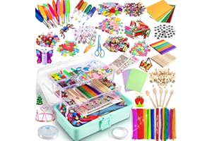 Gutenguy 3000+ Bastelsets für Kinder Bastelmaterial in Bastelkoffer, 32cm 3-Regal Mehrzweck Bastelbox DIY Bastelzubehör Bastelbedarf Material Set (Grün)