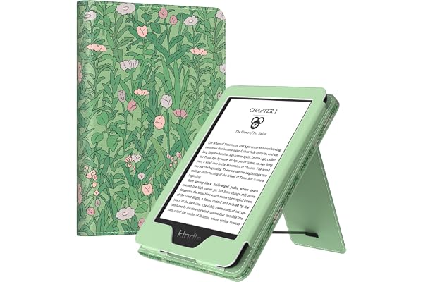 MoKo Case for 6" Kindle (11th Generation,2024/2022), Green Flower | Ultra Lightweight PU Shell Cover with Auto Wake/Sleep for Ebook 2024