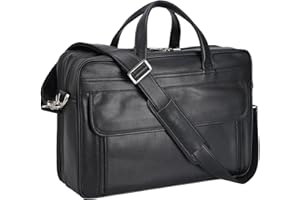 TIDING Men's Leather Briefcase 15.6-17.3 Inch Laptop Bag Large Business Messenger Bag for Work Travel, Black