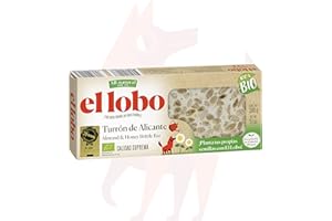 EL LOBO - Nougat d'Alicante 100% BIO 200g, "All Natural", Supreme Quality, Ingrédients naturels, Texture Croquante, Qualité Suprême, Ecofriendly, Gluten Free, Éco-responsable, Sans gluten.