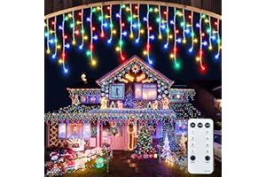 CGN Luci Natale Esterno 10M Collegabili, 400 LED Luminosa Tende da Esterno con 8 Modalità Telecomando Impermeabile IP65 Luci Natale Esterno Cascata Decorazione Natale per Balcone Festa Finestra
