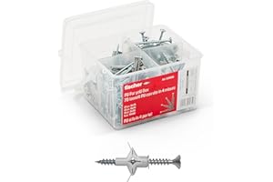 Fischer Kit For You Box, 70 Tasselli FU con Vite per Muro Pieno, Cartongesso e Lastre, 536688, Grigio