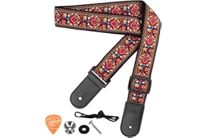 Ukulele Strap, BestSounds Jacquard Weave Adjustable Uke Mandolin Shoulder Straps for Adult & Kids, Ukulele Button Accessories (Red)