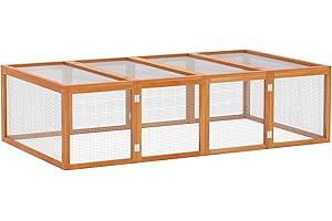 Pawhut Rabbit Run Wooden Rabbit Hutch Cage 6ft with Wire Mesh, Openable Roof, Play Space for Outdoor, 181 x 100 x 48 cm, Natural Wood Finish