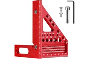 Luziyun 3D Mitre Angle Aluminium Alloy 22.5-90° Protractor, Precise Scribing Tool for Carpenters and Engineers, Red, with 11 Drill Holes and Deep Hole Marker
