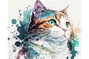 TISHIRON DIY Cat Paint by Numbers for Adults Beginner with Brushes and Acrylic Pigment Animals Adults' Paint-by-Number Kits on Canvas Abstract Oil Painting Art Crafts for Home 16"x20"(Frameless)
