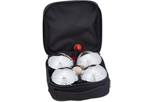 Relaxdays Lot de 4 Boules de pétanque métalliques, avec cochonnet et mètre, Sacoche, Jeu en extérieur, argenté et Noir