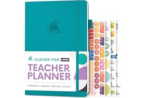 ‎CLEVER FOX Clever Fox Lehrerplaner, Schuljahresplaner mit Kalendern und Unterrichtsplänen, Lehrerplan-Buch für Klassenzimmer und Heimschule, undatiert, 18 x 25 cm, Hardcover (Türkis)