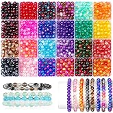 6mm Colored Glass Beads Set, Crackle Glass Beads, 1000 Pieces Mixed Color Round Glass Beads for Stringing Sparkling Beads for