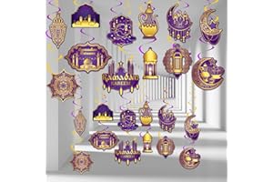 HeiPen 24Pcs Ramadan Eid Mubarak Decorations, Ramadan Mubarak Ceiling Decorations for Eid Al-fitr, Ramadan Kareem Party Decor Supplies (Purple)
