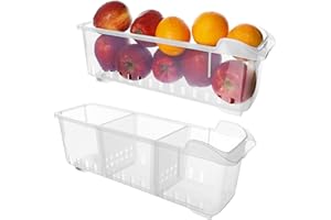 KURELLE Kühlschrank Aufbewahrungsbox (2 Stück) - Kühlschrankschubladen (40cmx12cmx12cm) - Kühlschrank Organizer - Lebensmittel Aufbewahrungsbehälter fur Küchen, Regalen, Kühlschrank