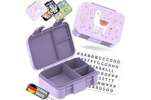BEARFOOT Pudełko bento, śniadaniówka dla dzieci, bez BPA, do szkoły i przedszkola, szczelne pudełko na lunch dla dziewcząt i chłopców, praktyczne, lekkie i kompaktowe, lama, fioletowe, 650 ml