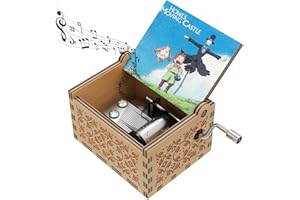 HLZK Anime Howl Hand Crank Music Box, Antique Carved Wooden Howls Sophie Musical Boxes for Birthday Christmas/New Year (Wood-Style-D)