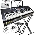 Heartbeat1883 61 Key Portable Electronic Keyboard Piano Full Size Keys,LCD,Headphones,double X-Stand,Stool bench,Music Sheet Stand,Microphone,Built-In Speakers (HB-299 Black withStand & Seat)