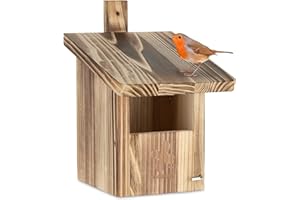 Relaxdays Casa Nido Pájaros Colgante, Jardín y Terraza, Agujero de Entrada, Madera Abeto sin Tratar, 65 x 95 mm, Natural