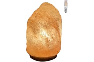 H HANSEL HOME Himalaya lampa solna 1,5-2 kg, 100% naturalna z Salt Range Pakistan drewniana podstawa + 1 żarówka LED, wtyczka europejska