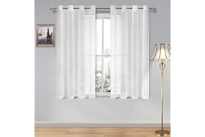 DWCN White Sheer Curtains Textured Semi Transparent Eyelet Top Decorative Voile Curtain for Living Bedroom, 52" Wide x 54" Drop, 2 Panels