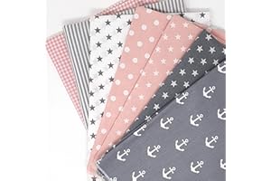 Sugarapple Stoffpaket Baumwolle, Stoffpaket Kinder | Patchwork Stoffe Paket, Stoffe zum Nähen 7 Stück (50 x70 cm) | 60 °C Wäsche, Öko Tex Standard 100 | gesamt 3,5 m x 70 cm | Mix Grau + Rosa