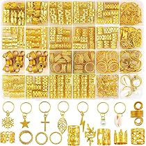 NJCXOLA Gold-Haarschmuck Set – 110 Teile Für Zöpfe, Dreadlocks & Flechten, Verstellbare Ringe & Spiralen
