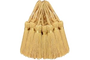 AEBDERP 30 PCS Mini Silky Tassel Small Soft Craft Pendant for DIY Cute Resin Bookmarks, Girl Jewellery Making, Key, Keyring, Sewing, Ribbon, Cushion, Curtain Trim and Home Furniture Decor (Light Gold)