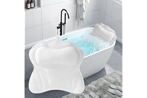NUANGOO Badewannenkissen, Badewannenkissen Nacken, Nackenkissen für Badewanne mit 6 Saugnäpfen, mittels 4D-Air-Mesh-Technologie, stützt Kopf, Nacken, Schultern, Rücken, passend für alle Badewannen (Weiß)