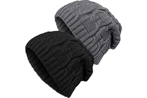 YSense Beau 2 Pack Beanie Hat (42-56cm) for Ladies, Soft Stretch Bobble Ski Cap Slouchy Winter Hats for Women (A4)