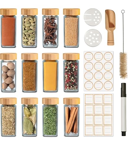 Ribelli Set Di 25 Barattoli Per Spezie In Vetro Con Coperchio In Alluminio - 100 Ml Ciascuno, Ermetici, Con Etichette Per Cucina